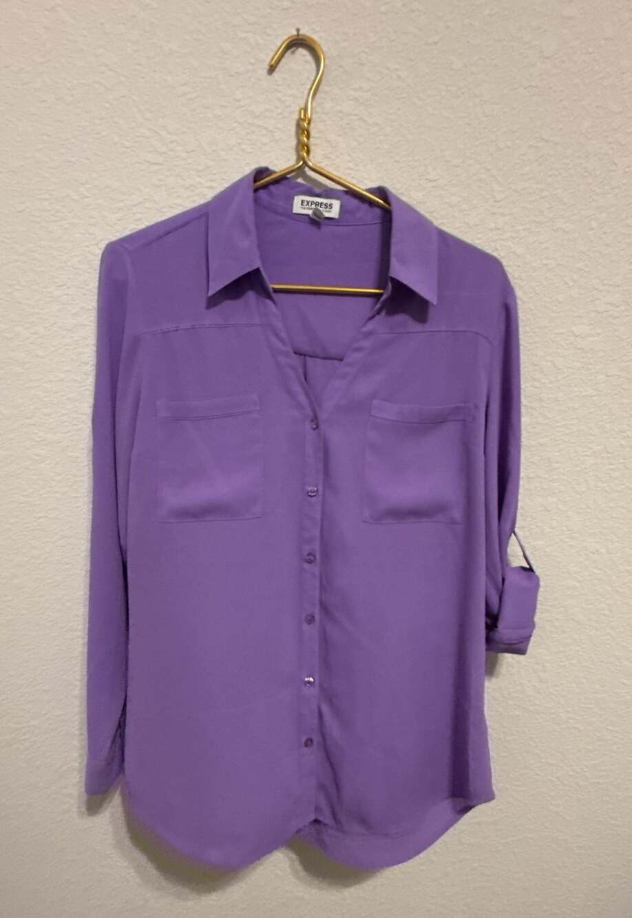 Express The Portofino Shirt Purple Long Sleeve Button Down Blouse Size L